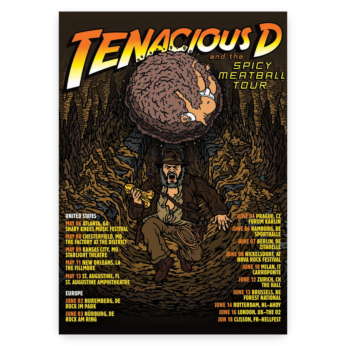 Tenacious D Spicy Meatball Tour Poster 2025 Bingo Merch